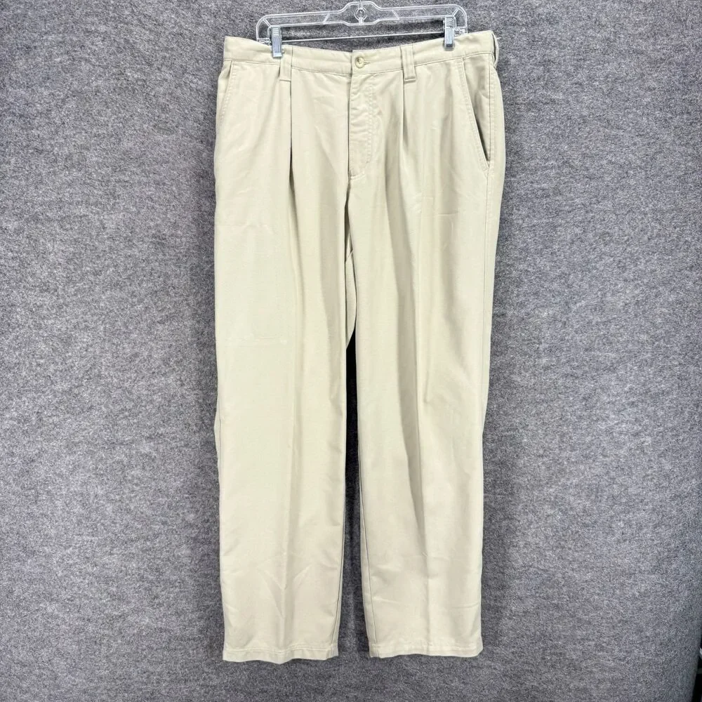 Columbia Dress Pants Men 36 Beige Mid Rise Pleated Straight Pockets Regular
